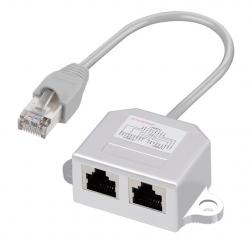 T-Adapter RJ45 Stecker->2 x RJ45 Buchse 2 x 10/100BaseT, geschirmt 