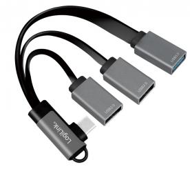 USB-C 3.2 Hub mit gewinkeltem Stecker, 2x USB 2.0 AF + 1x USB 3.0 AF 